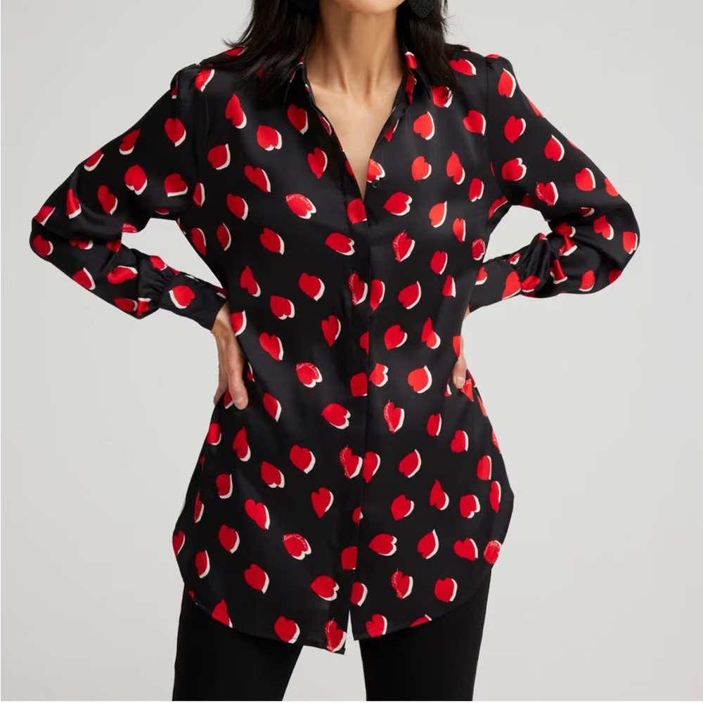 NWT Chico’s Sz 1 Heart Print Tunic with Ruched Cuff